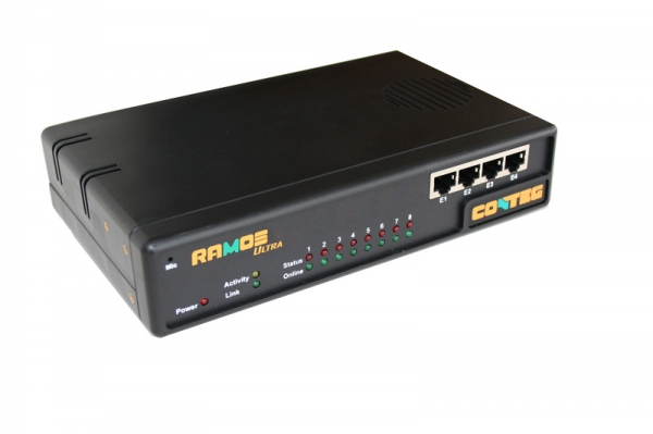 RAMOS ULTRA - Контроллер RAMOS Ultra; 8 интеллектуальных портов (Вход/Выход); 4 порта расширения на передней панели; порт Modbus (RS-485); порт USB 2.0 для подключения GSM-модема, адаптера Bluetooth или Wi-Fi; адаптер питания со шнуром; коммутационный шну